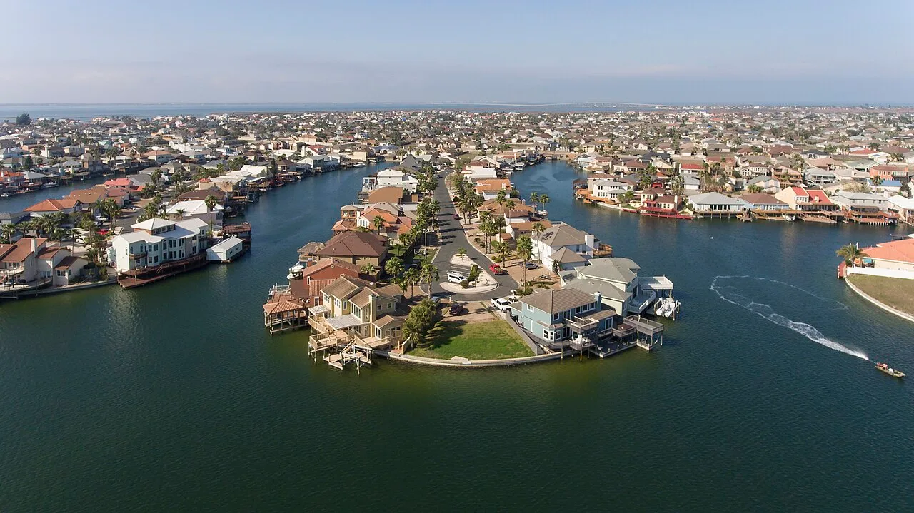 A residential neighborhood on Padre Island, Texas.